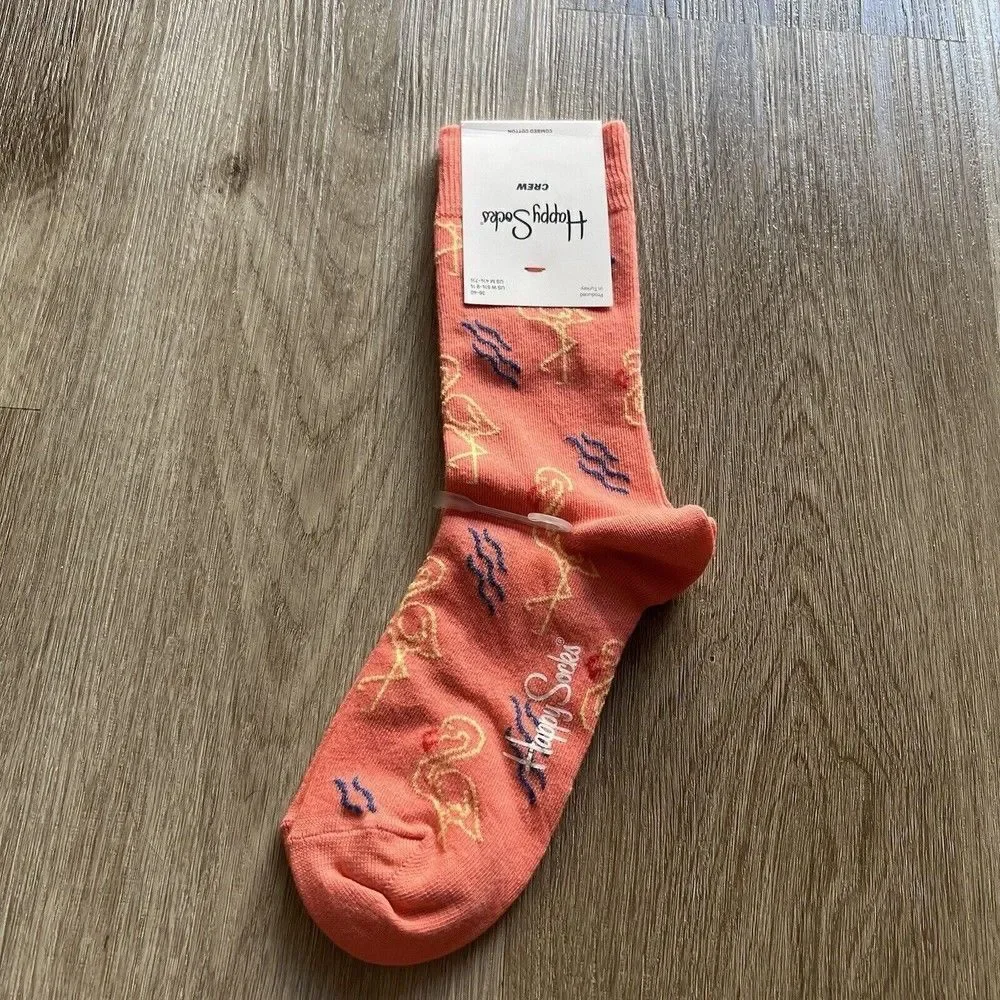 Happy Socks Crew Womens 5.5-9.5 Flamingo Mens 4.5-7.5 Funky Socks NWT